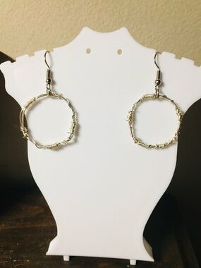 Silver Wire Wrapped Mimic Barb Wire Hoop Earrings - Women Jewelry